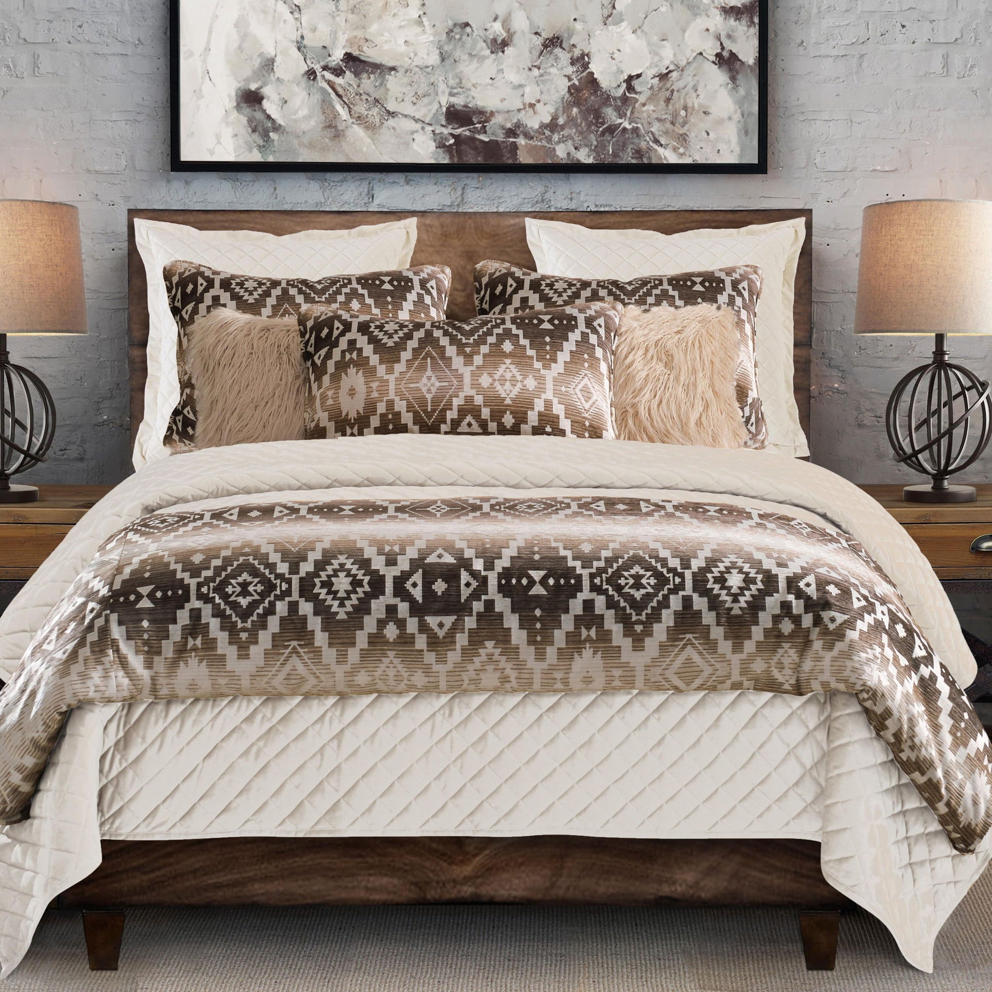 Chalet - Full Aztec Comforter Set (Set of 3) - White / Brown