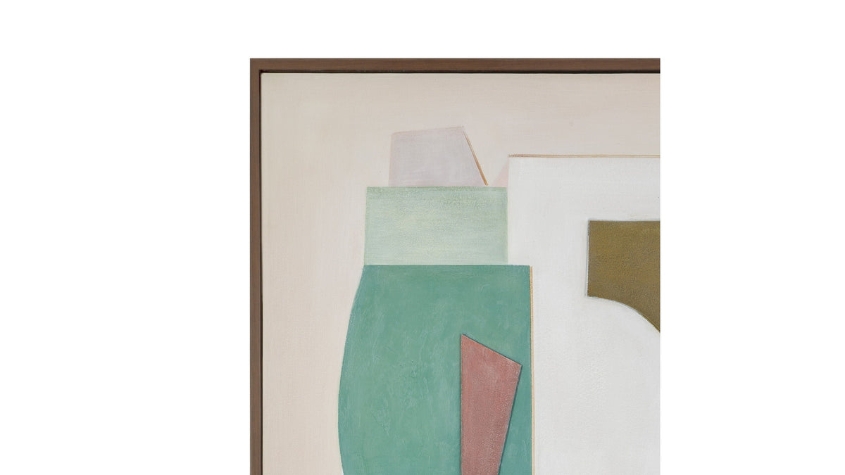 Layered Geometry Framed Canvas - Green