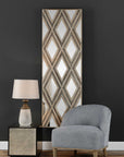 Tahira - Geometric Argyle Pattern Wall Mirror - Light Brown