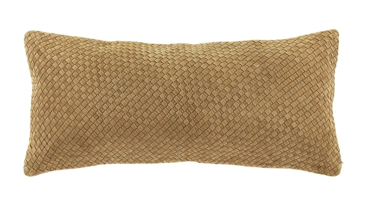 Genuine Leather - Woven Suede Lumbar Pillow - Butterscotch