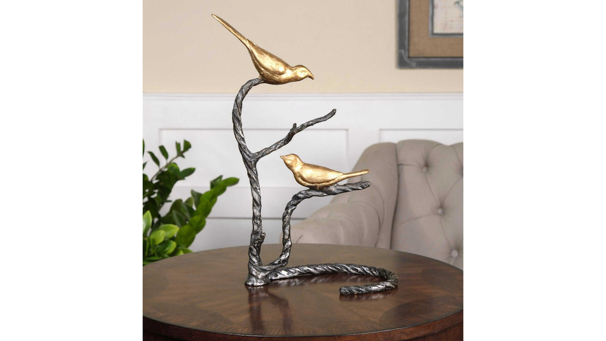 Birds On A Limb - Sculpture - Black & Gold
