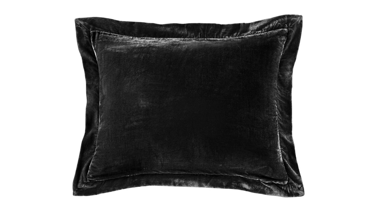 Stella - Faux Silk Velvet Flanged Dutch Euro Pillow - Black