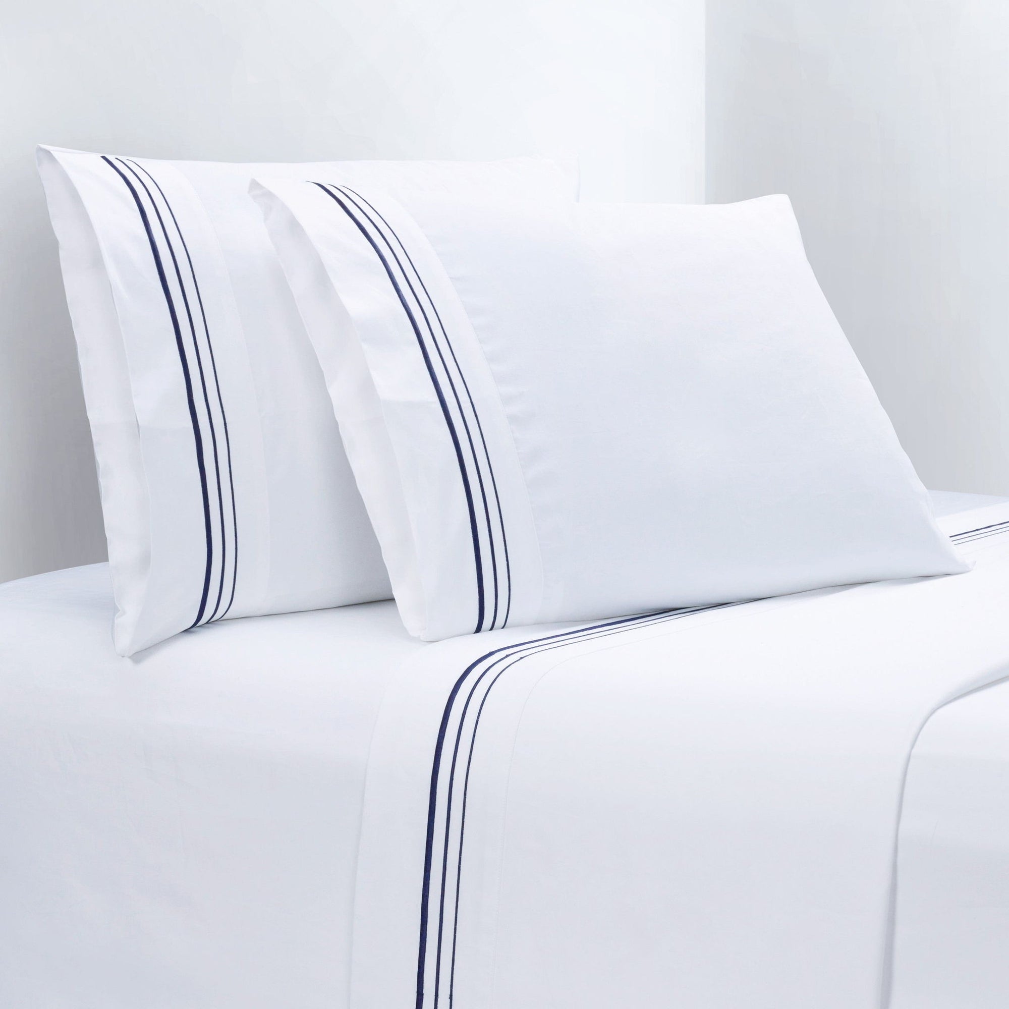 Border Embroidery - Queen Sheet Set (Set of 4) - Navy