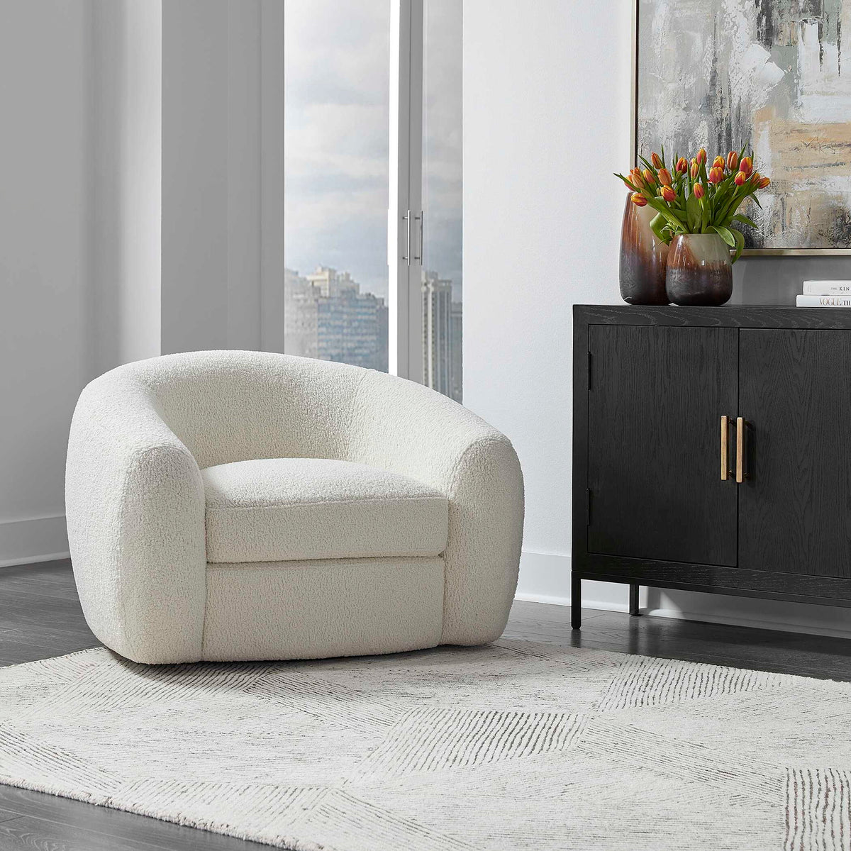 Capra - Art Deco White Swivel Chair