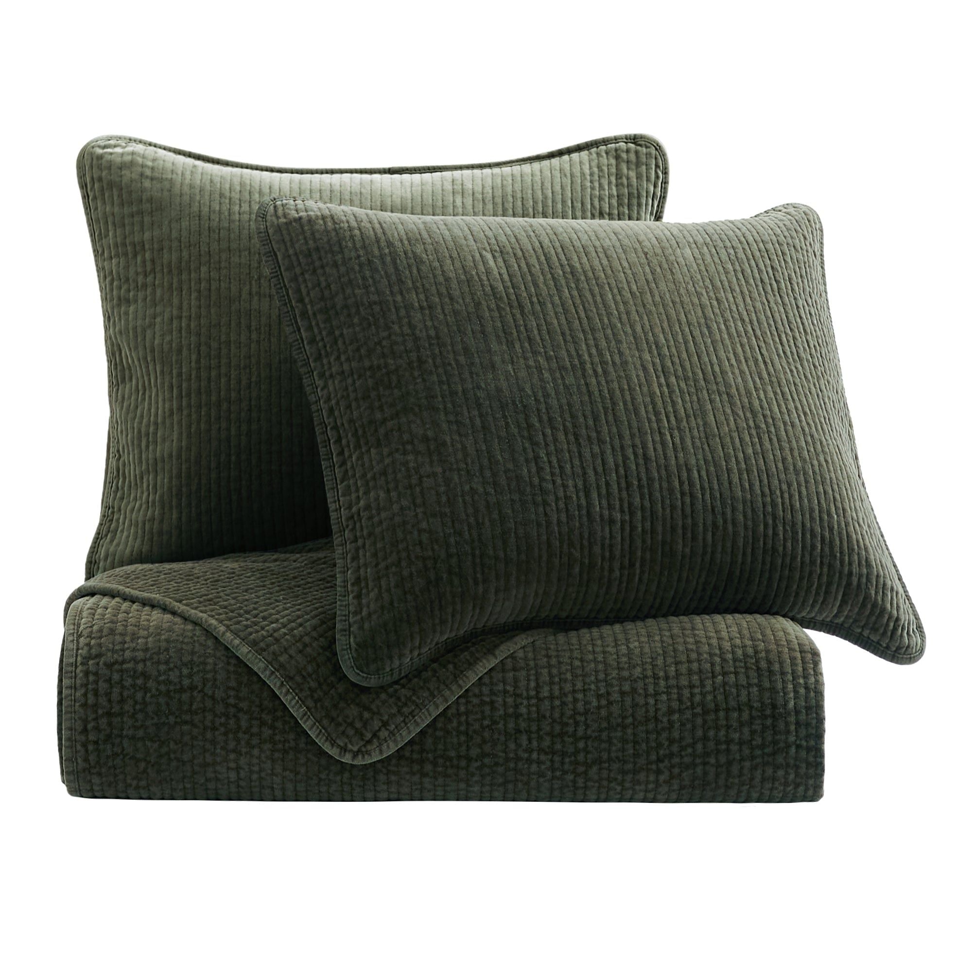 Stonewashed Cotton Velvet - Full/Queen Quilt Set (Set of 3) - Fern Green