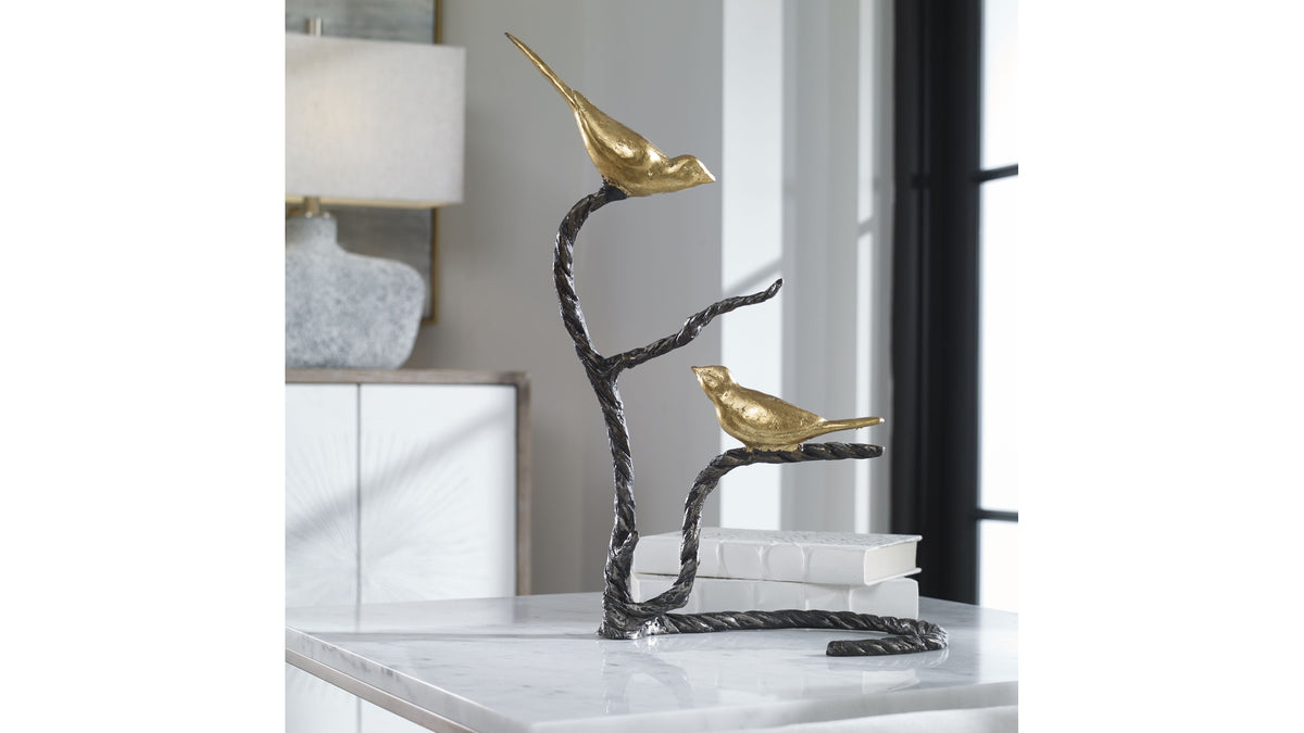 Birds On A Limb - Sculpture - Black &amp; Gold