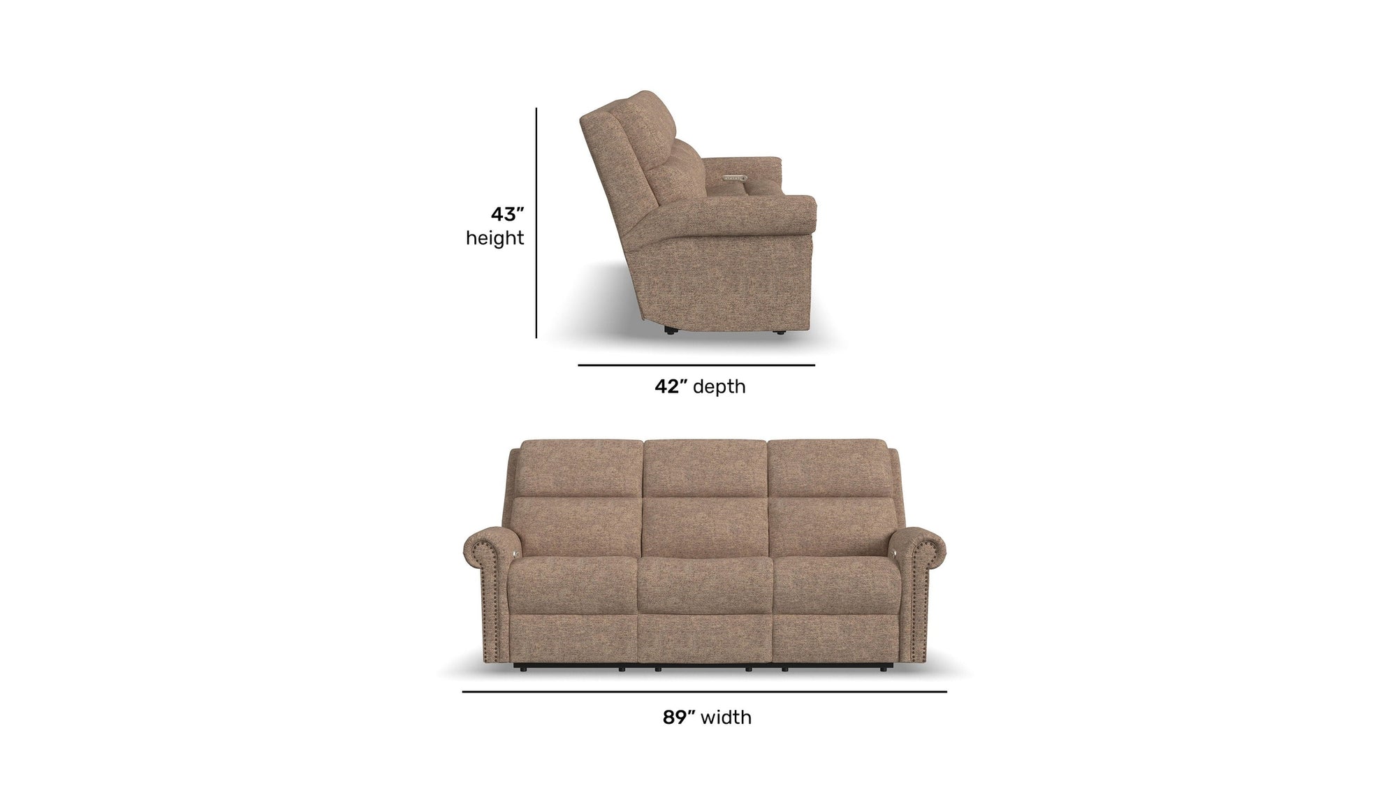 Bernard - Power Reclining Sofa With Console, Power Headrests &amp; Lumbar, Nailhead Trim