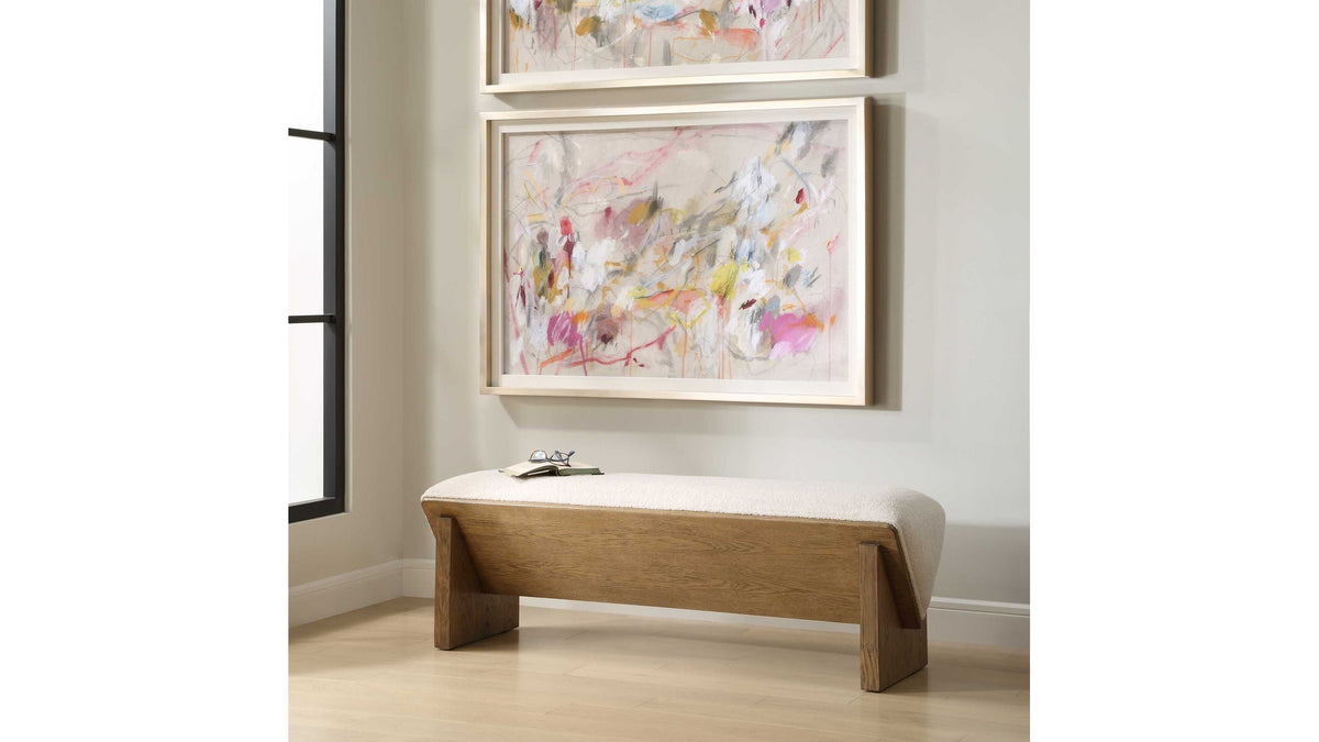 Wedged - Ivory Fabric Bench