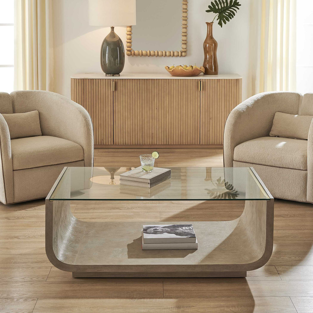 Maeva - Modern Glass Coffee Table - Woodtone
