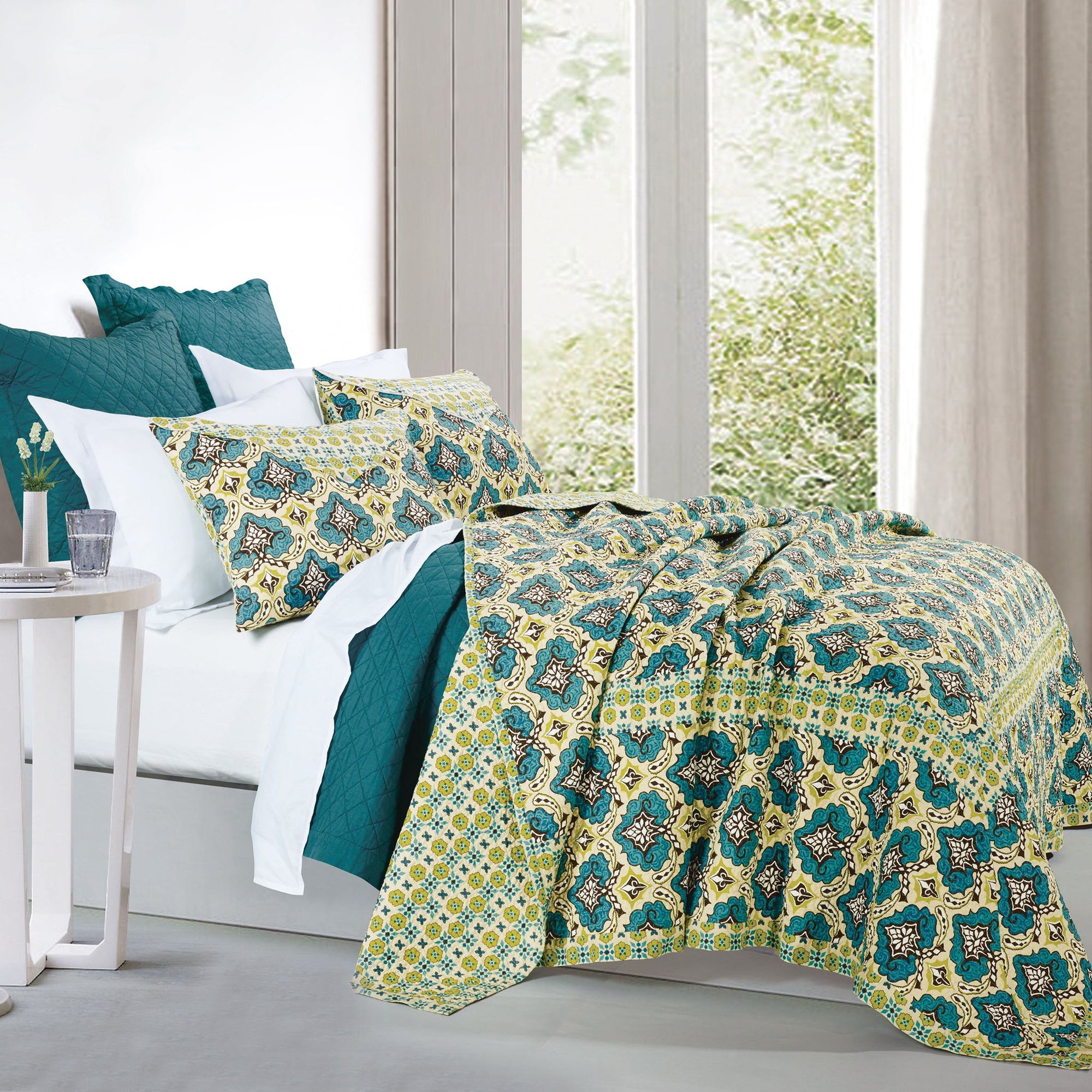 Salado - Twin Reversible Quilt Set (Set of 2) - Turquoise / Green