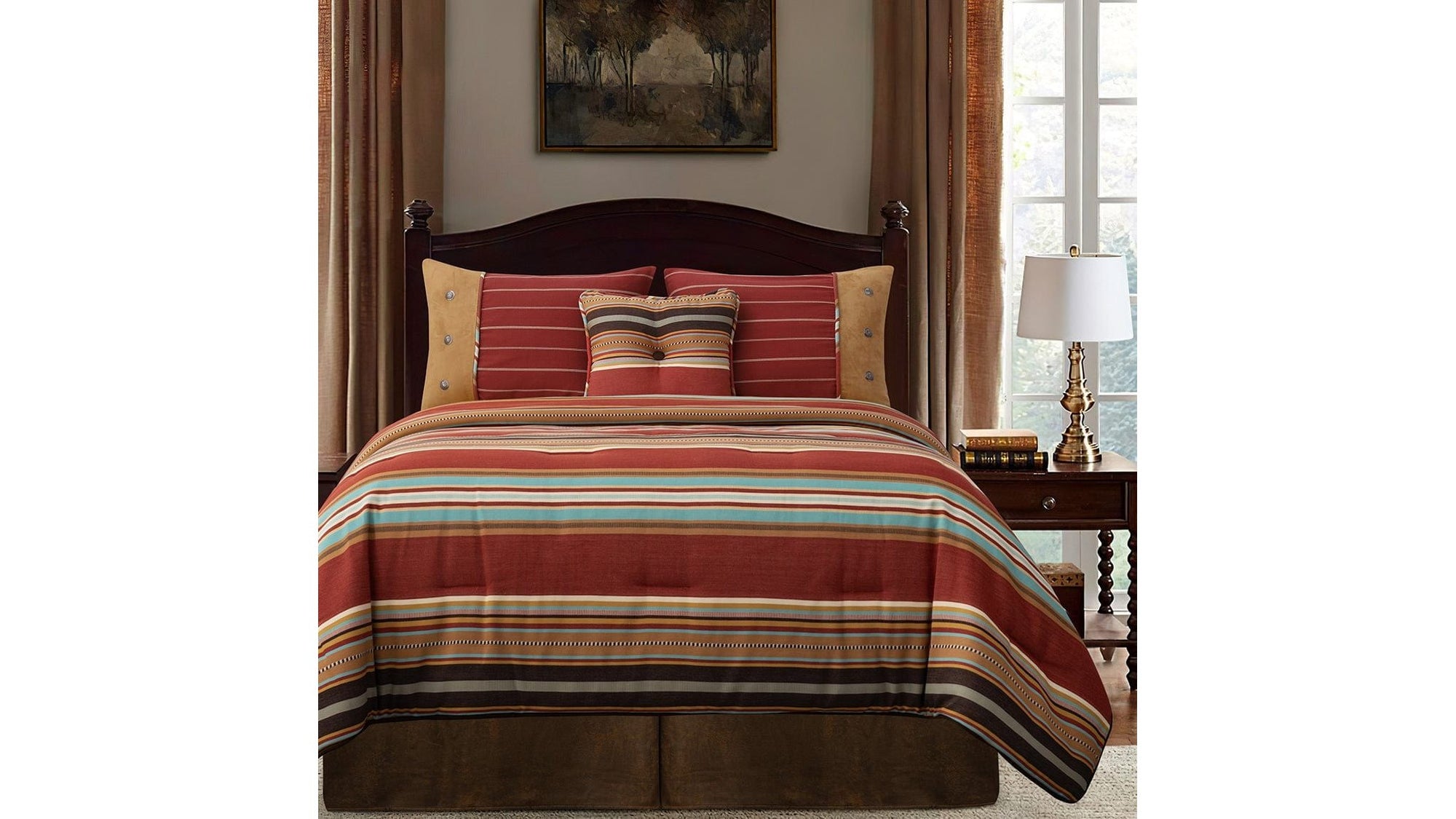Calhoun - Full Comforter Set Set of 5 - Red / Brown