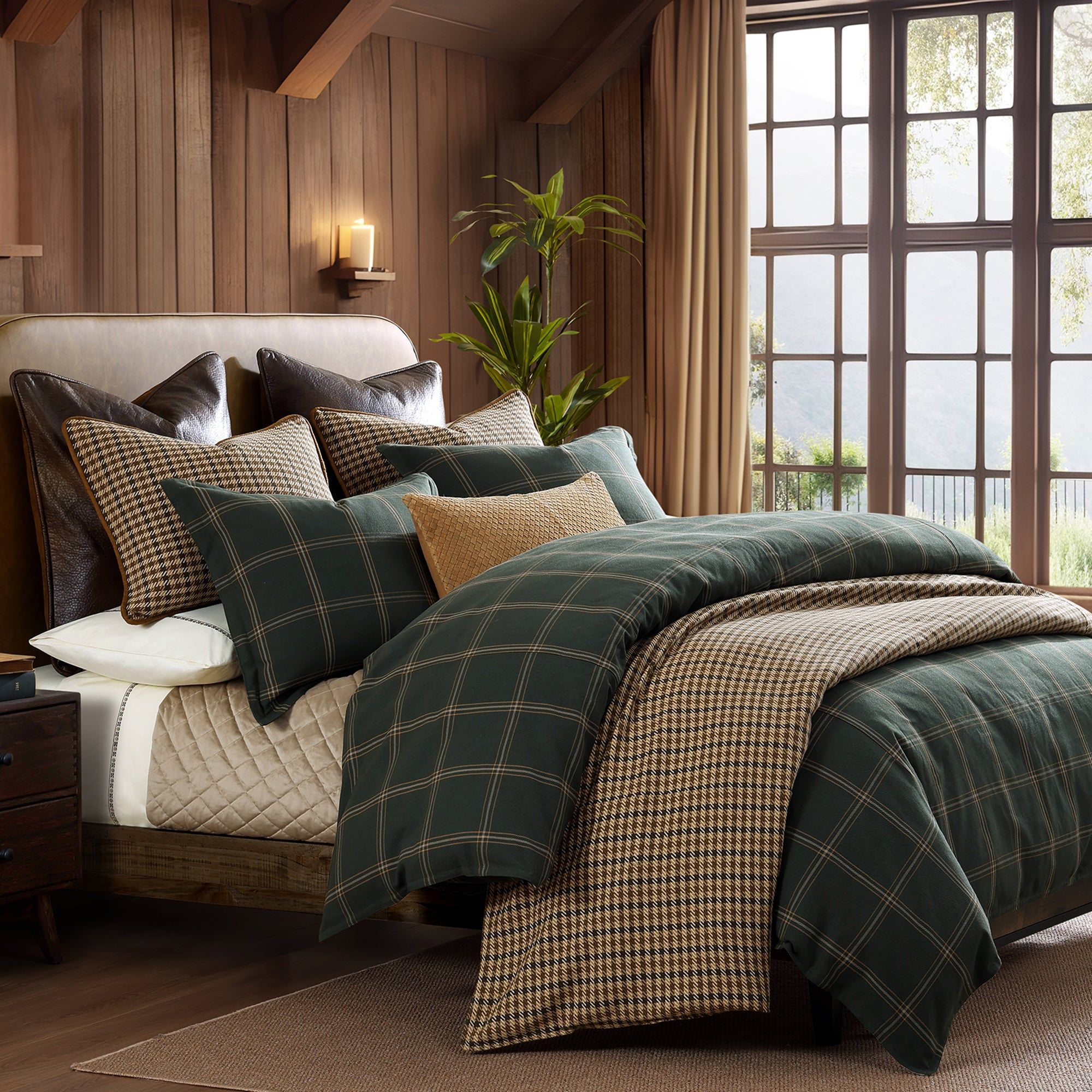 Windowpane - King Plaid Comforter Set (Set of 3) - Hunter Green