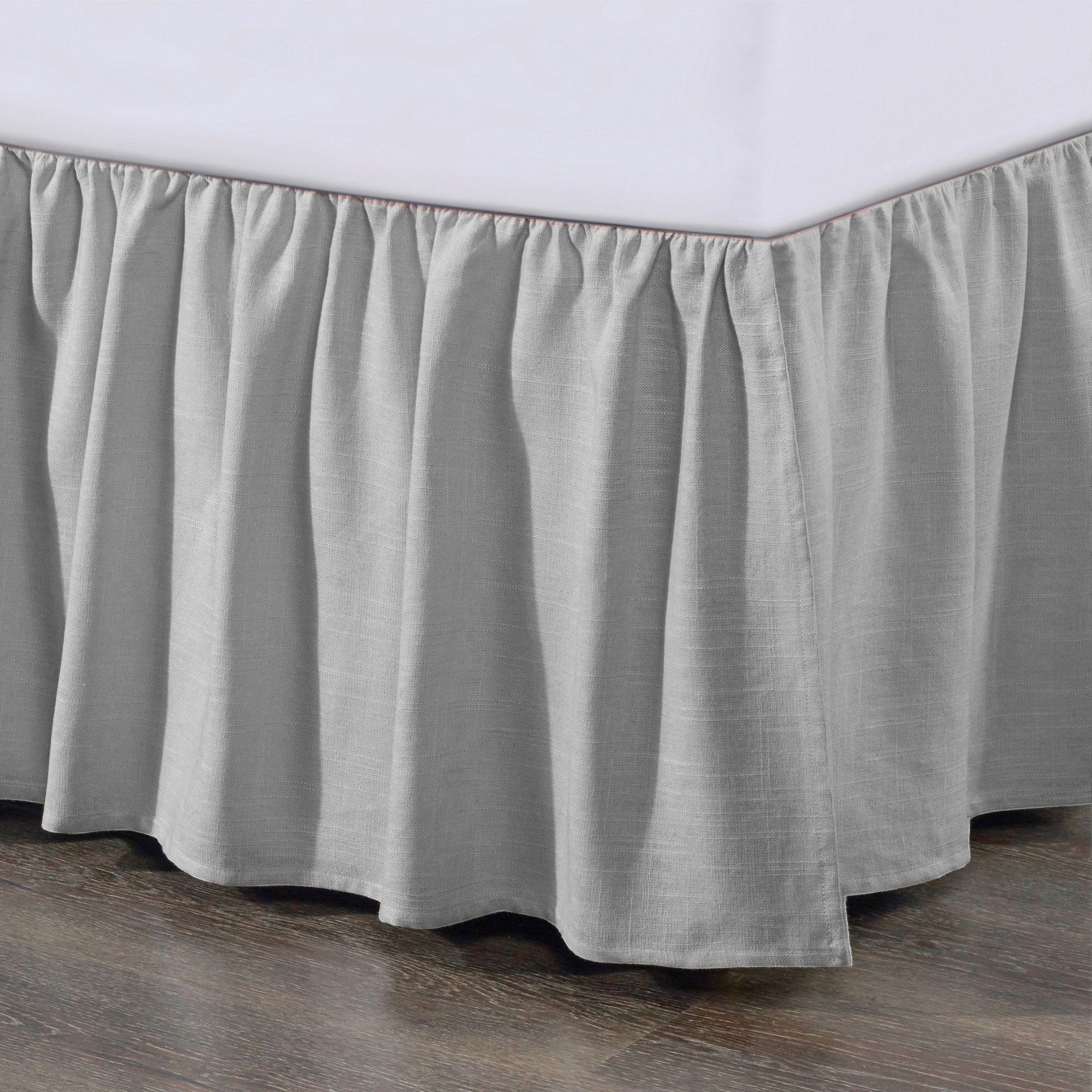 Lily - King Washed Linen Gathered Bed Skirt - Light Gray