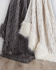 Nordic - Cable Knit & Mongolian Fur Oversized Throw Blanket - Gray
