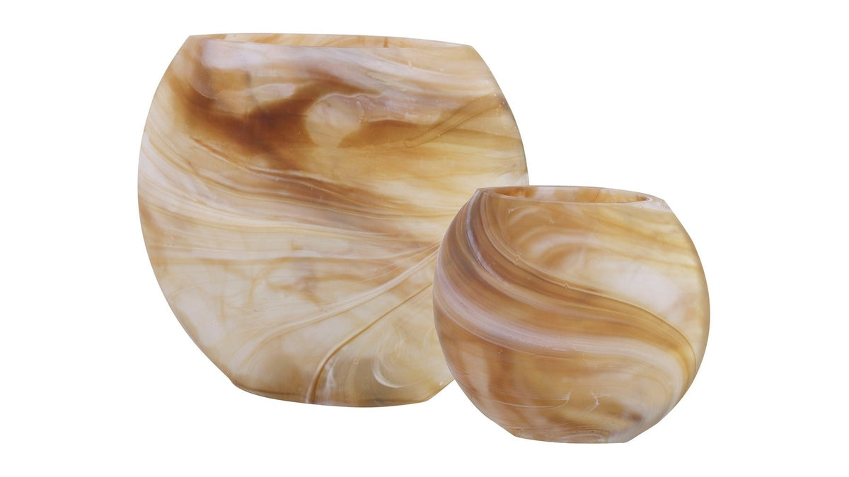 Fusion - Swirled Caramel & Ivory Vases Set of 2
