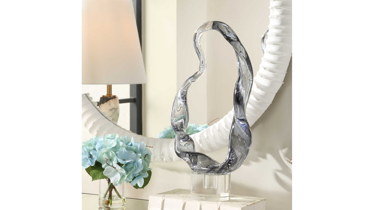 Luminous Twist - Glass Sculpture - Black / White