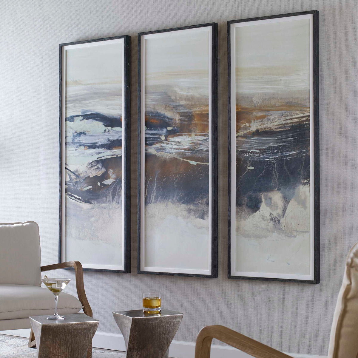 Graphite - Horizon Framed Prints (Set of 3) - Light Gray