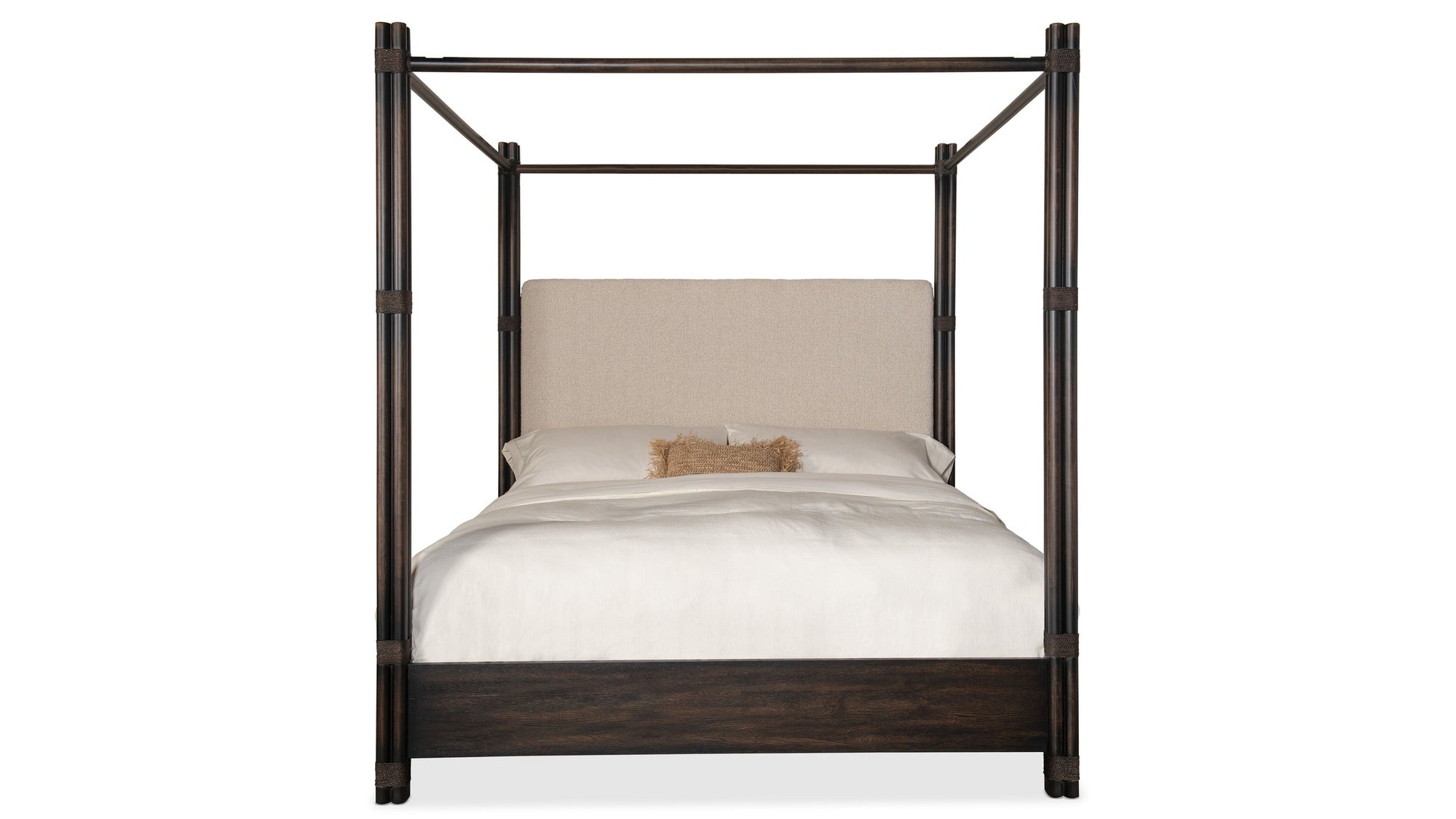 Retreat - Pole Rattan Upholstered Poster Bed With Canopy