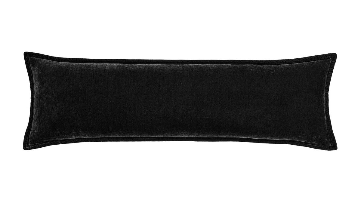 Stella - Faux Silk Velvet Long Lumbar Pillow - Black