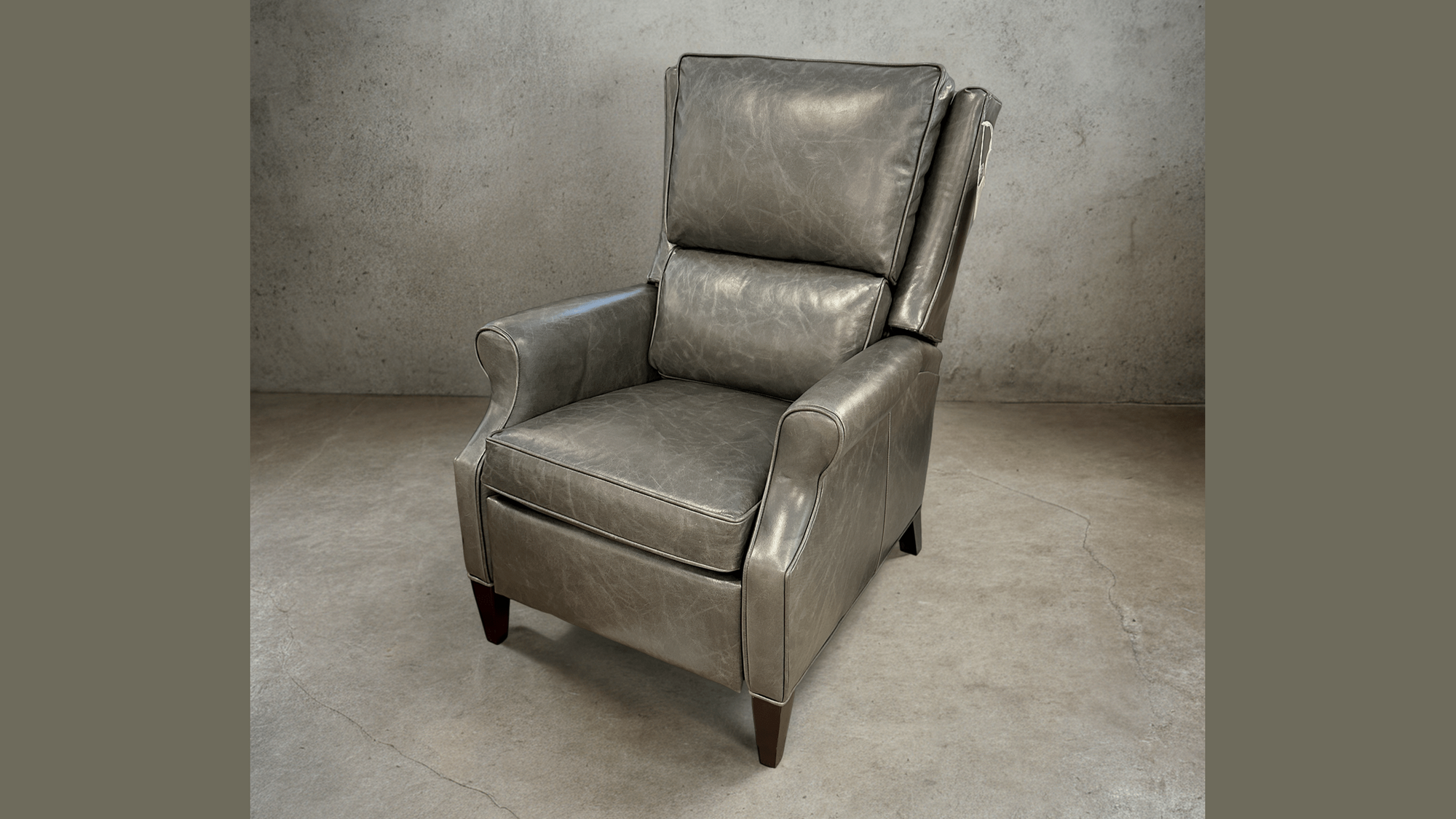 Final Closeout: Gray-Green Leather Pushback Recliner