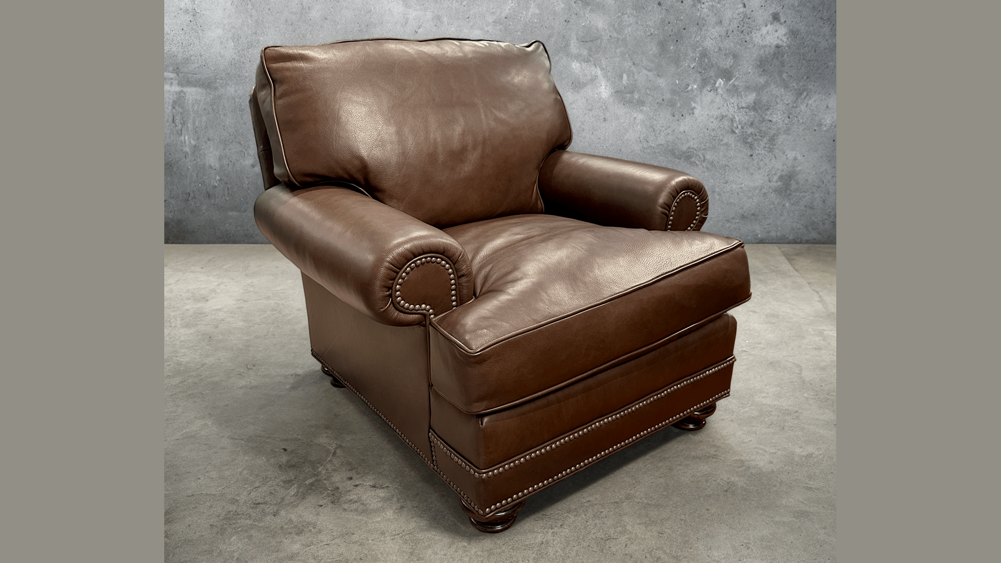 Final Closeout: Custom Leather Rolled Arm Chair