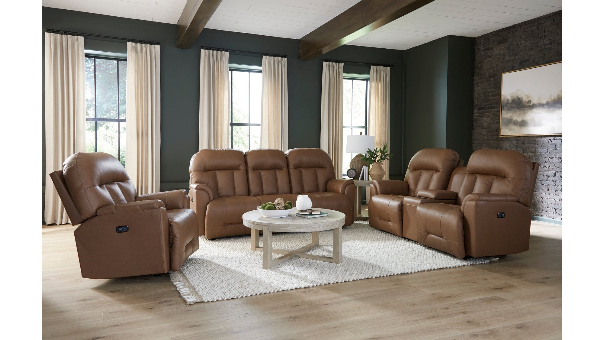 Suitably Reclining Sofa With Overstuffed Pillow Back Design
