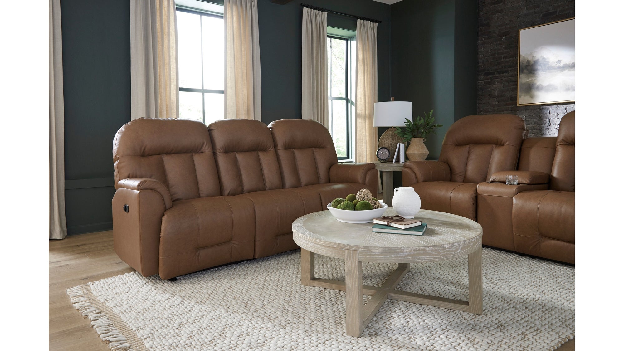 Suitably Reclining Sofa With Overstuffed Pillow Back Design