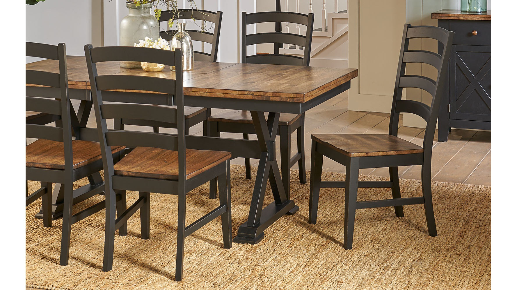 Stormy Ridge Ladderback Dining Chair in Chicory and Slate Black Finish