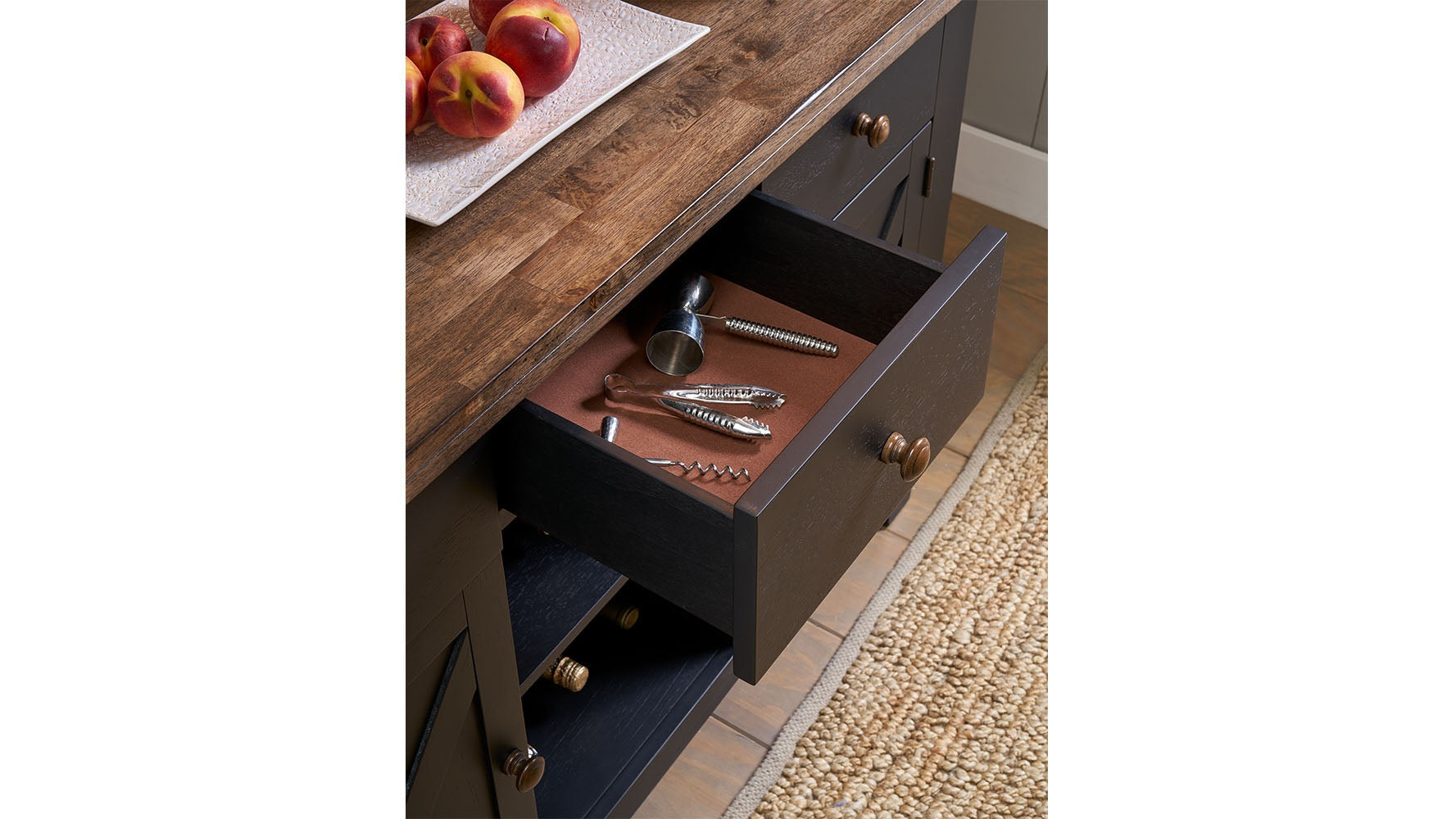 Stormy Ridge Server in Chicory and Slate Black Finish Solid Wood