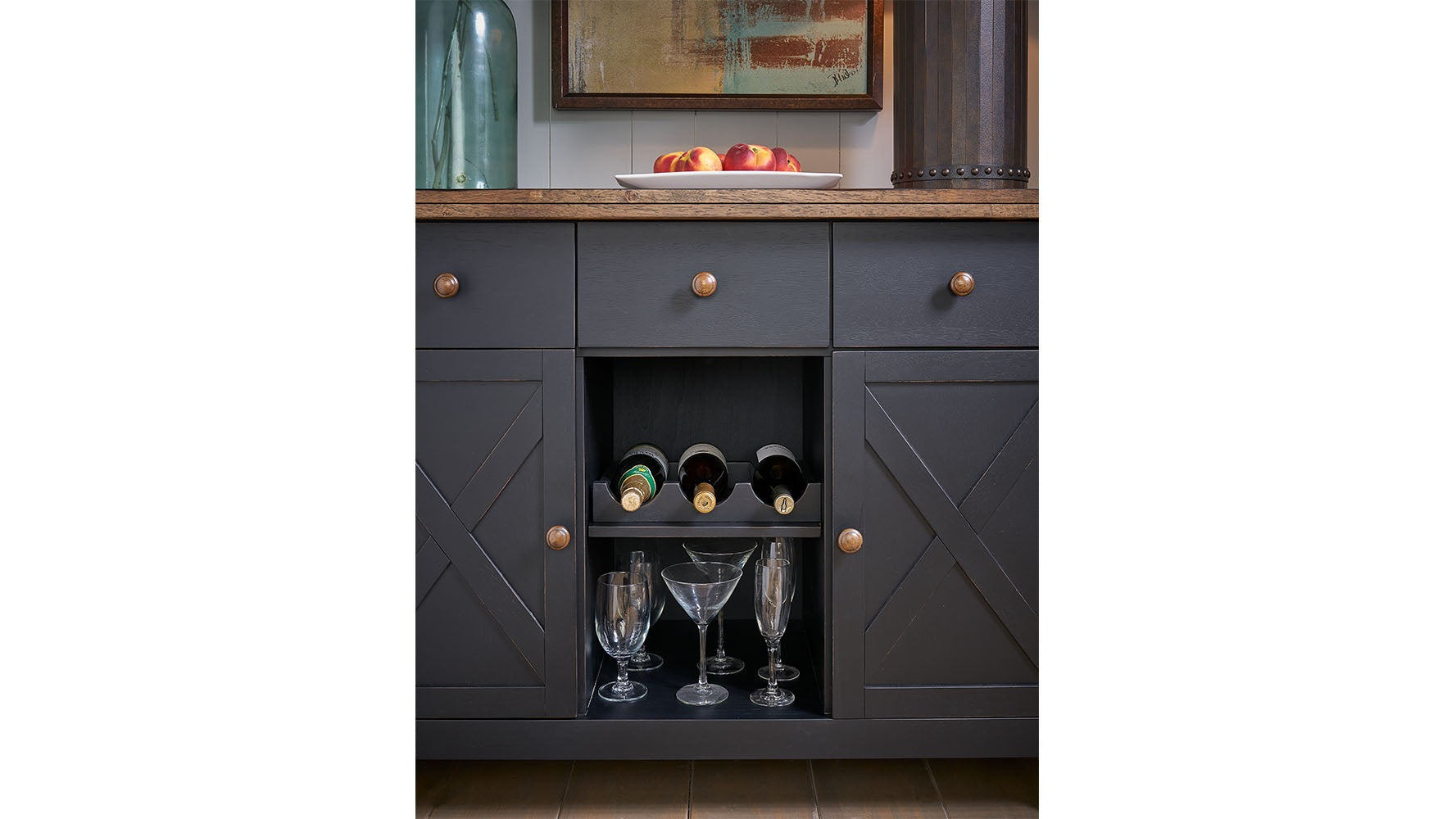 Stormy Ridge Server in Chicory and Slate Black Finish Solid Wood