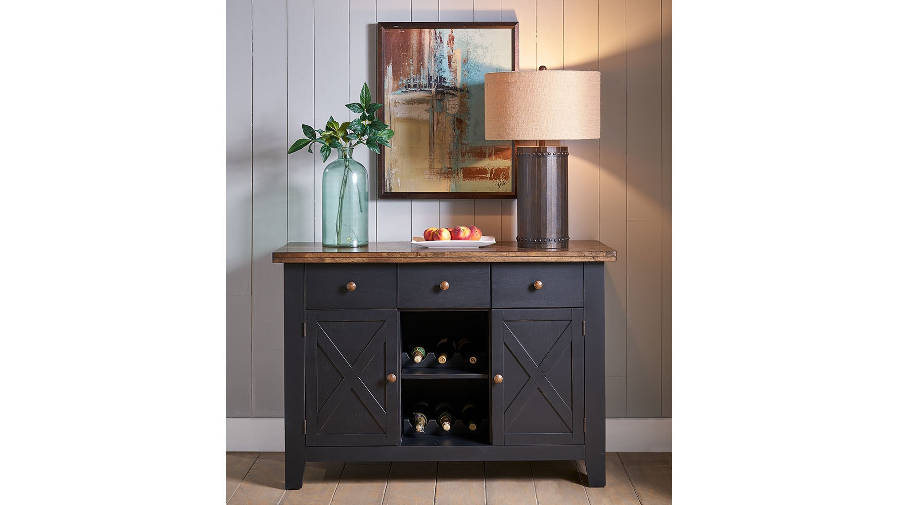 Stormy Ridge Server in Chicory and Slate Black Finish Solid Wood