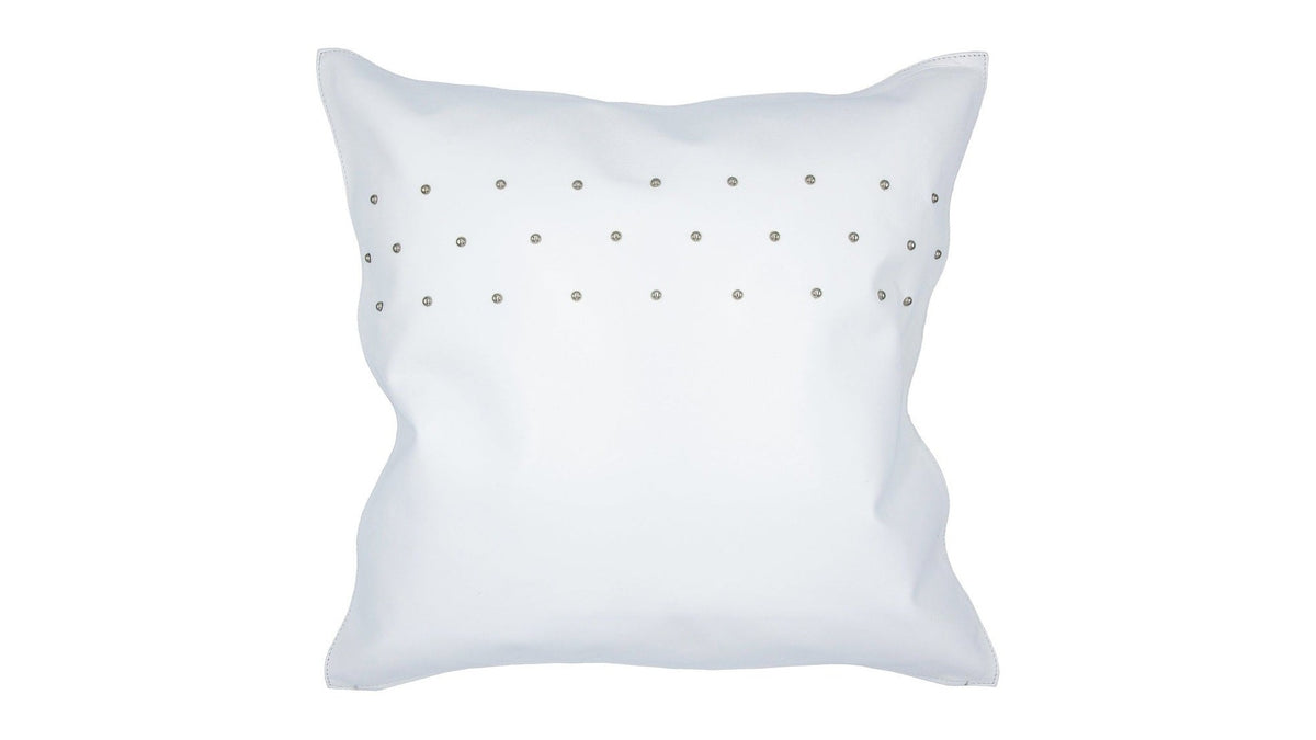 Genuine Leather - Studded Throw Pillow - White
