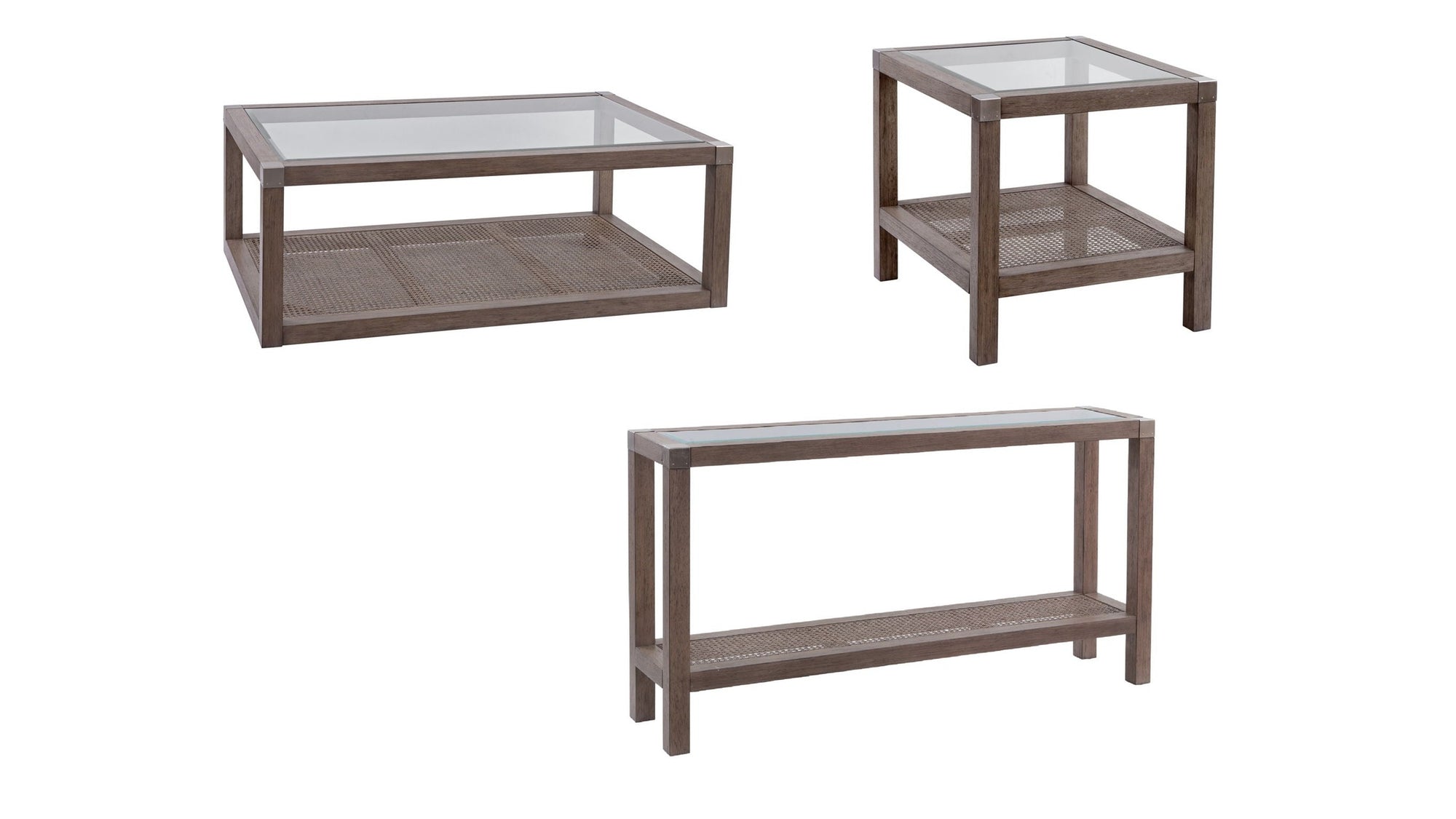 Calum - Cocktail Table - Driftwood Gray / Cane / Brushed Nickel