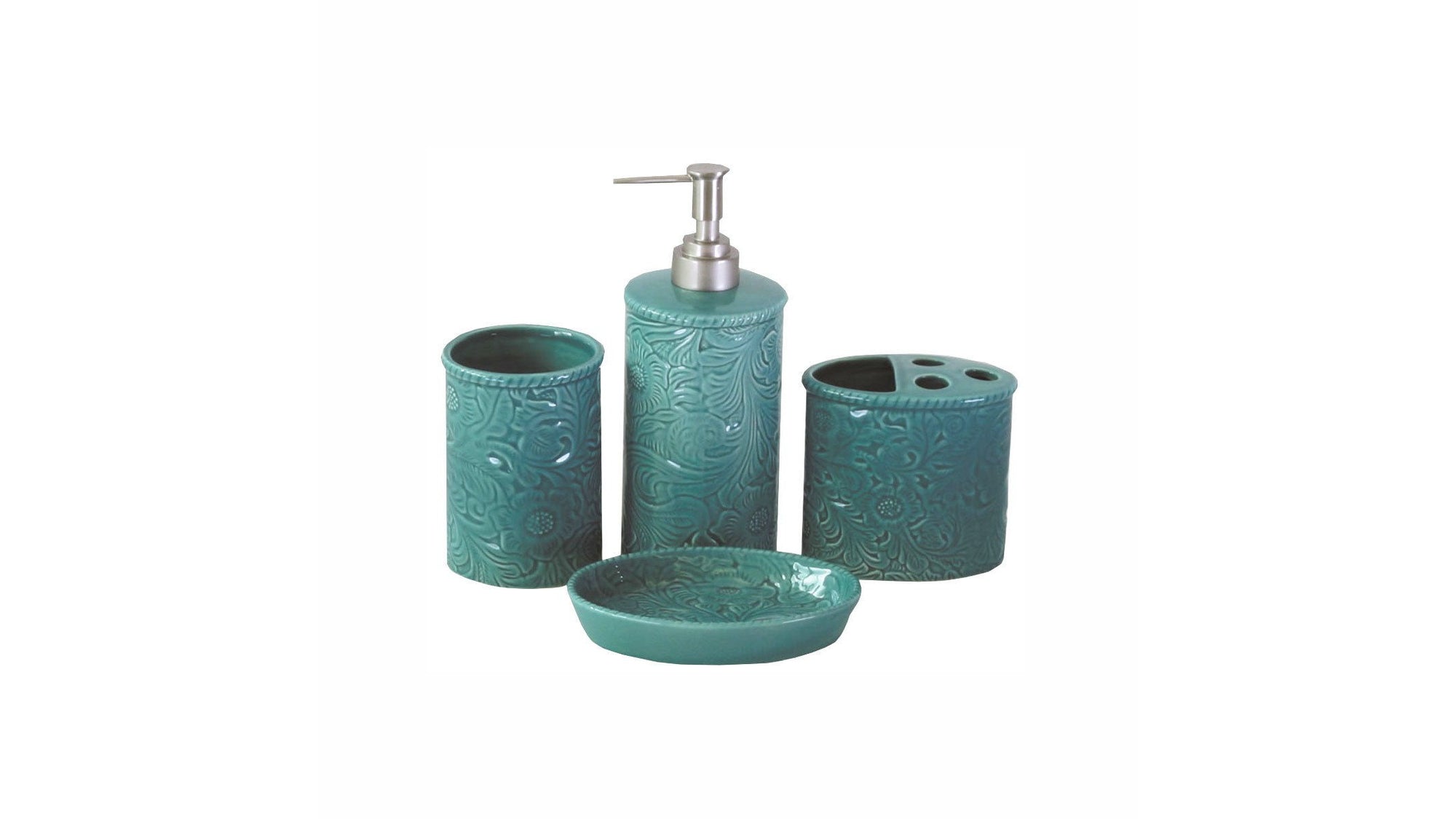 Savannah - Ceramic Countertop Bathroom Set Set of 4 , 4 Per Carton - Turquoise