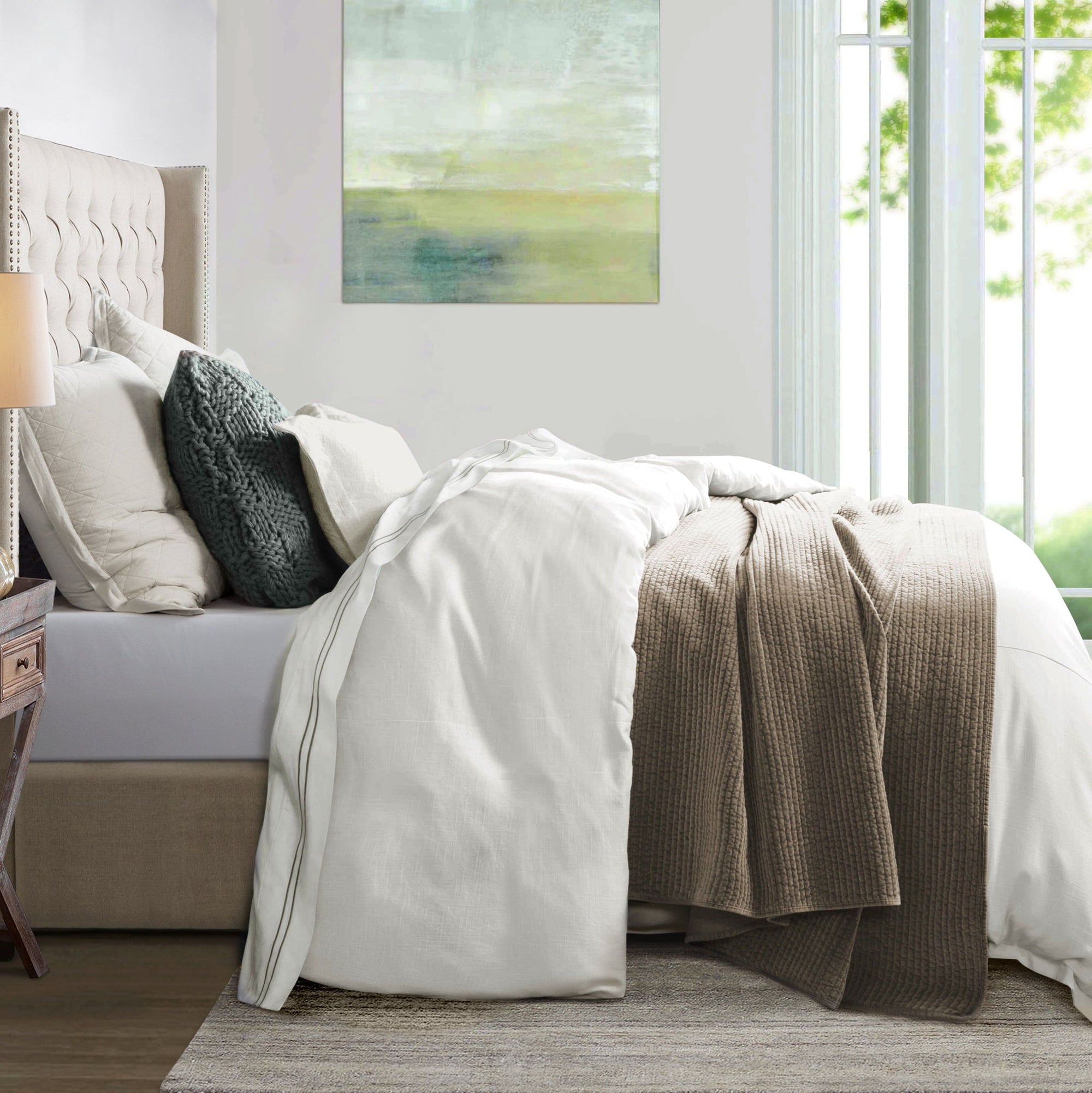 Hera - King Washed Linen Flange Duvet Cover Set (Set of 3) - White