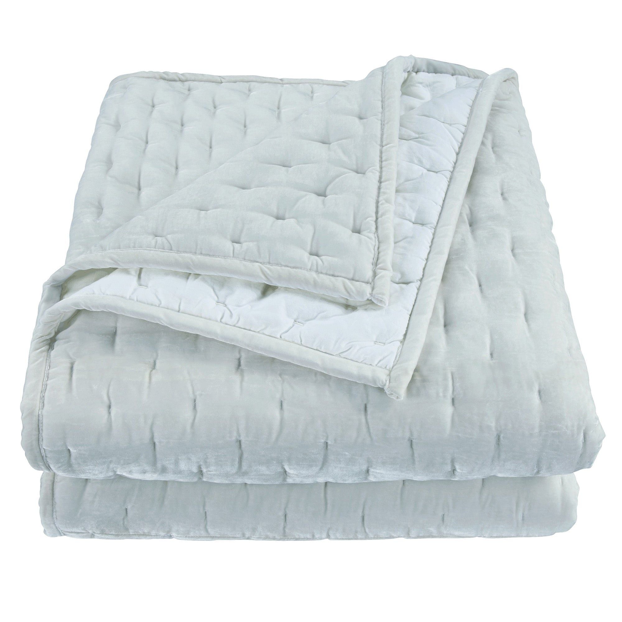 Stella - Twin Faux Silk Velvet Pintuck Quilt - Icy Blue