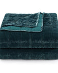 Stella - King Faux Silk Velvet Double Box Stitch Quilt Set (Set of 3) - Storm Blue