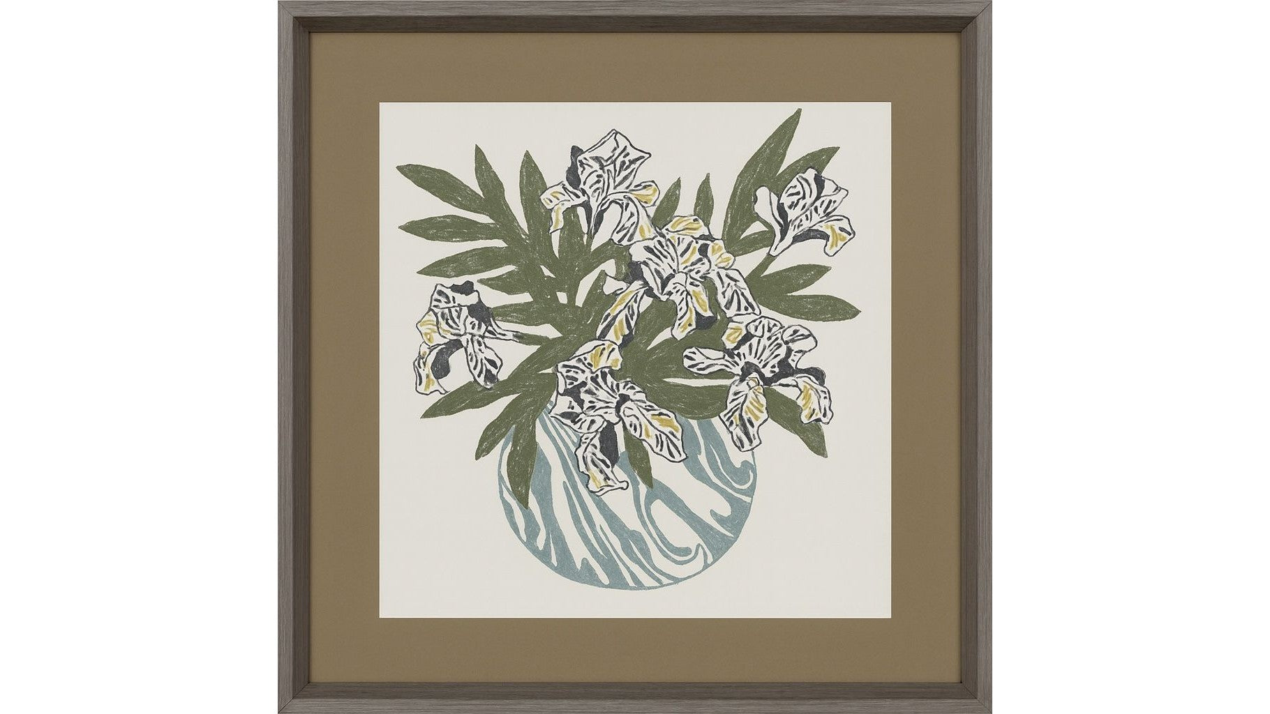 Marble Vase Cluster Framed Print - Green / Tan / Teal / White