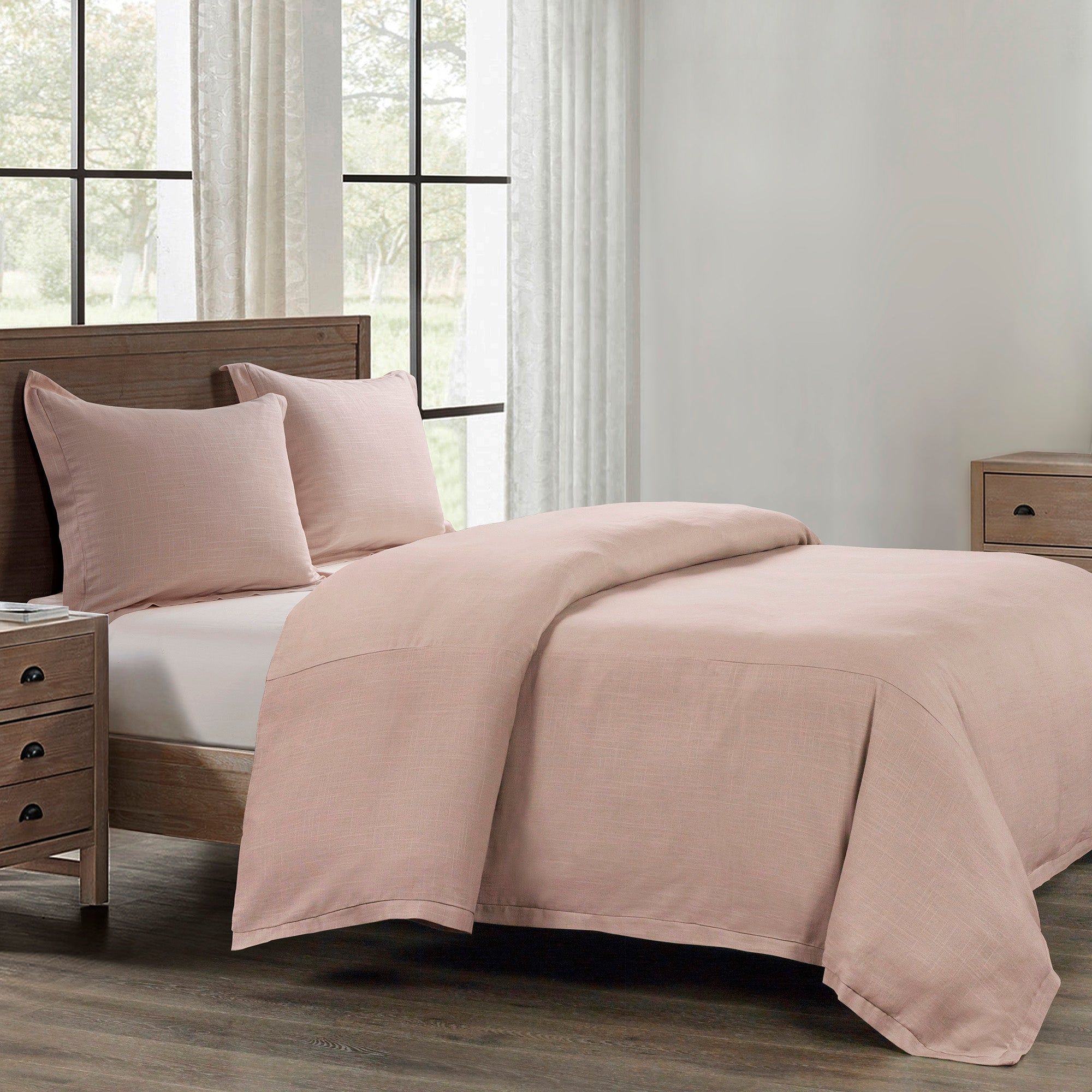 Hera - Queen Washed Linen Flange Duvet Cover - Blush