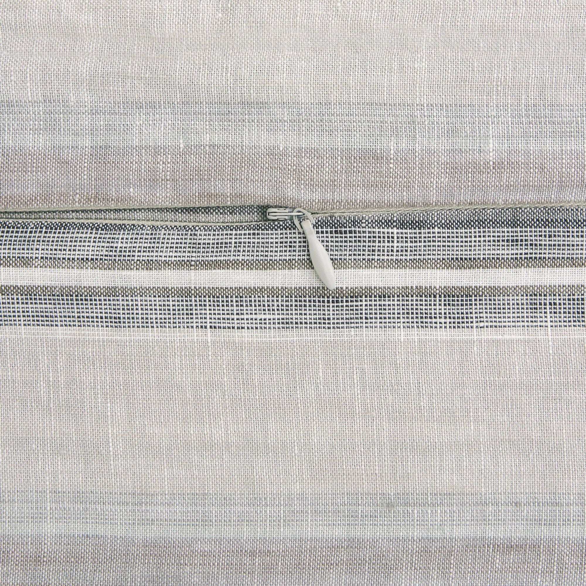 100% French Flax Linen - Queen Variegated Stripe Duvet Cover Set (Set of 3) - Charcoal
