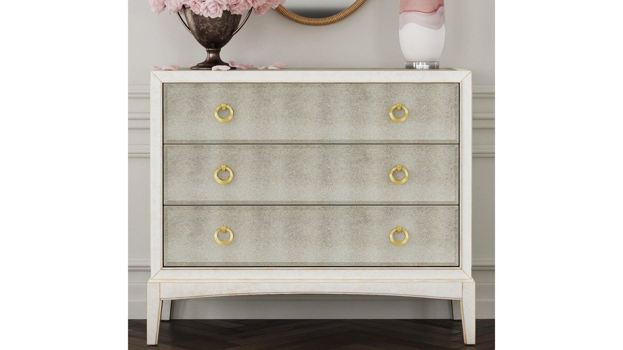 Kiara - Bronze Mirror Glam Hall Chest - White