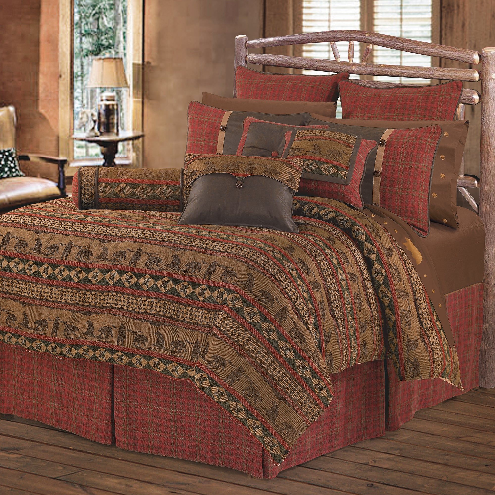 Cascade Lodge - Full Comforter Set (Set of 5) - Brown / Red