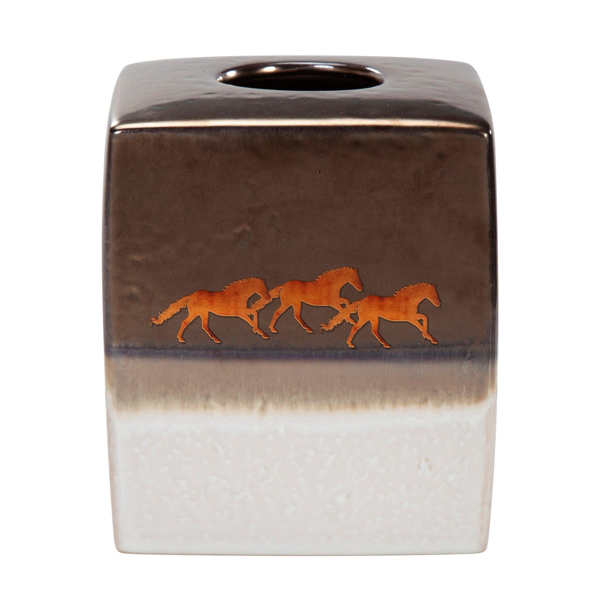 Running Remuda - Ceramic Tissue Box Cover, 2 Per Carton - White / Brown / Gold