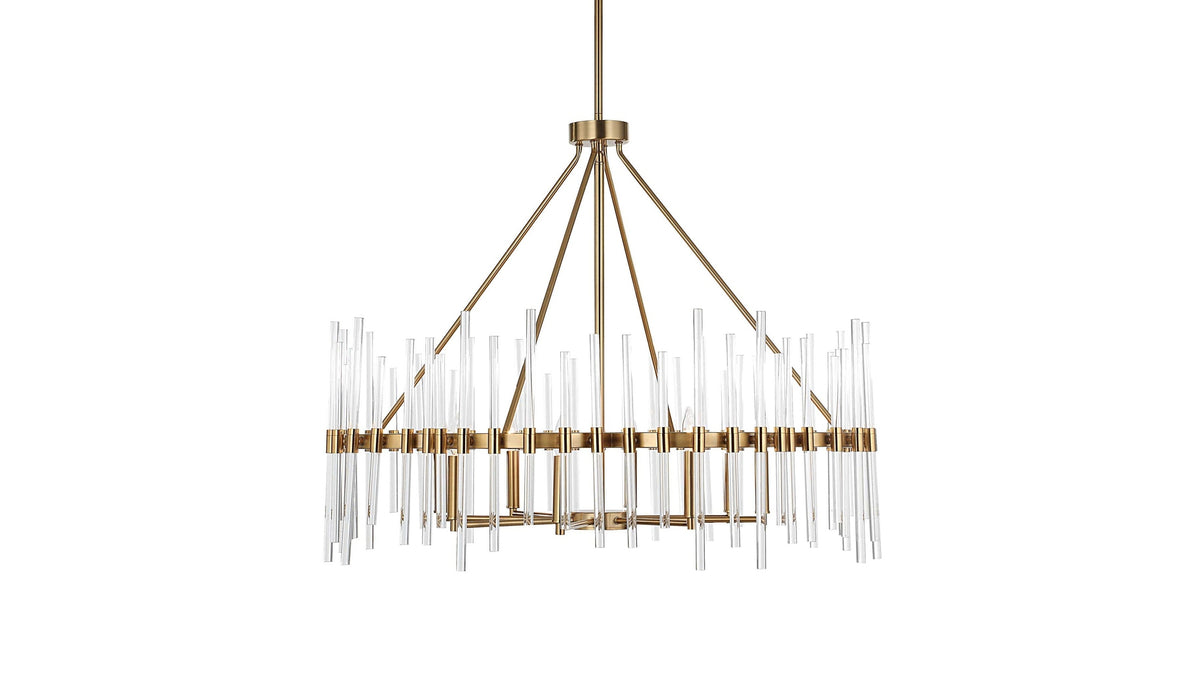 Crystal - Stick 8 Light Chandelier - Brass