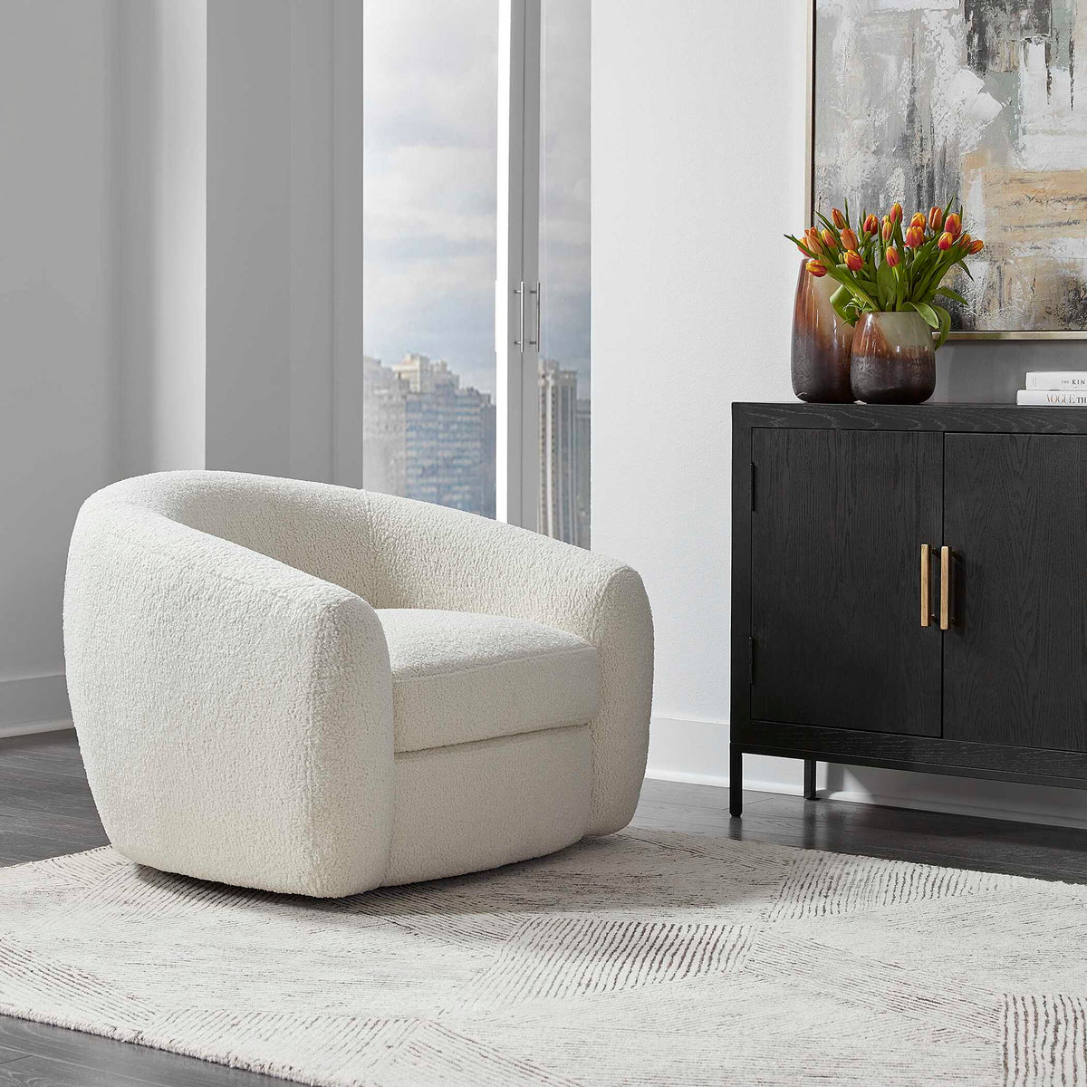 Capra - Art Deco White Swivel Chair