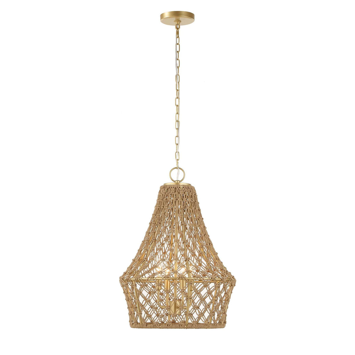 Macrame - 4 Light Rope Pendant - Light Brown