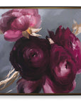 Plum Ranculus - Framed Floral Art - Black / Gold / Gray / Green / Pink / Purple / Red / White / Yellow