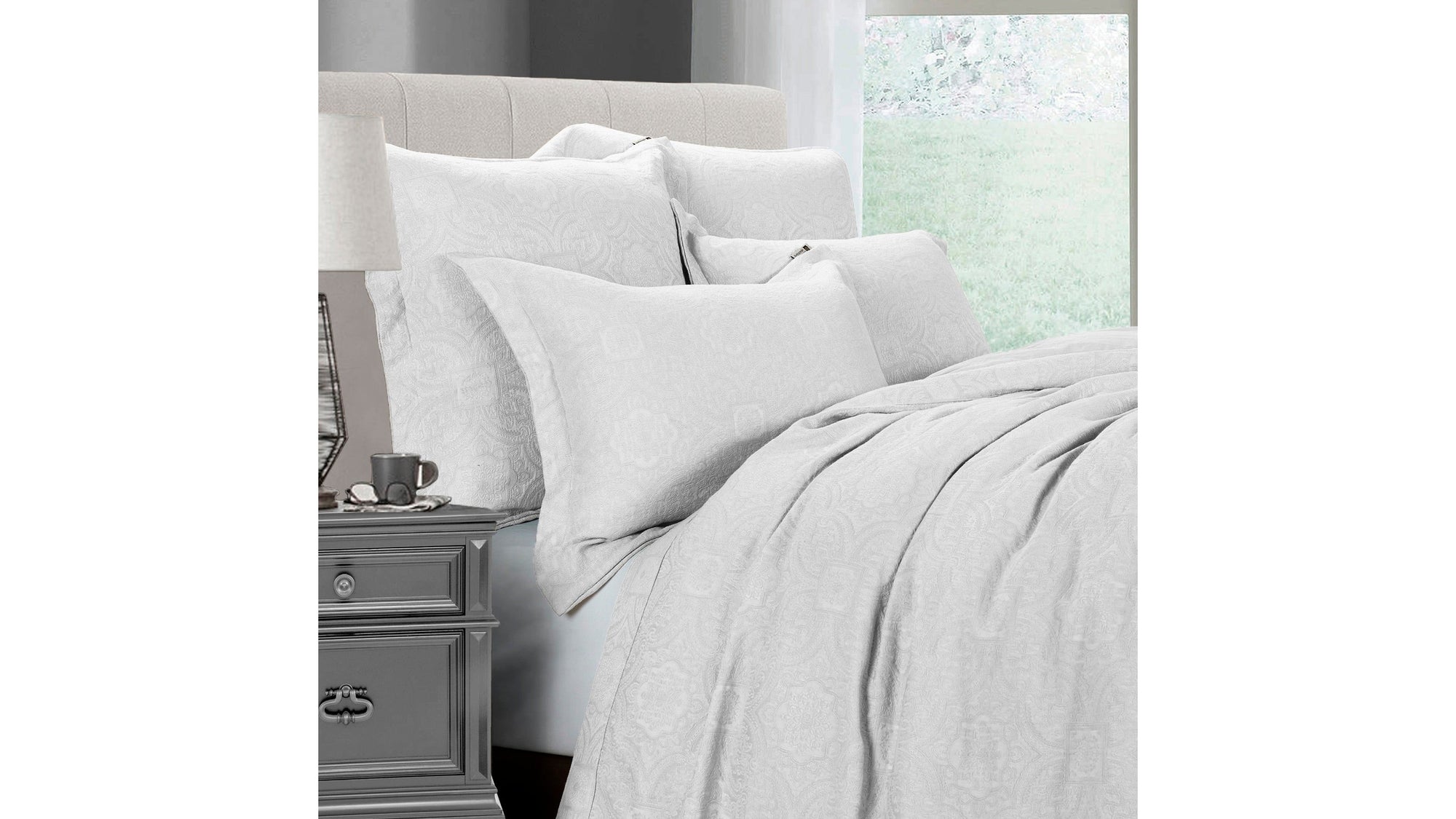Matelasse - Queen Duvet Cover Set Set of 3 - Ivory