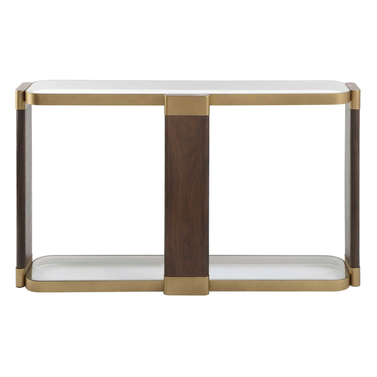 Ryles - Glass Console Table - Brass / Brown / Woodtone