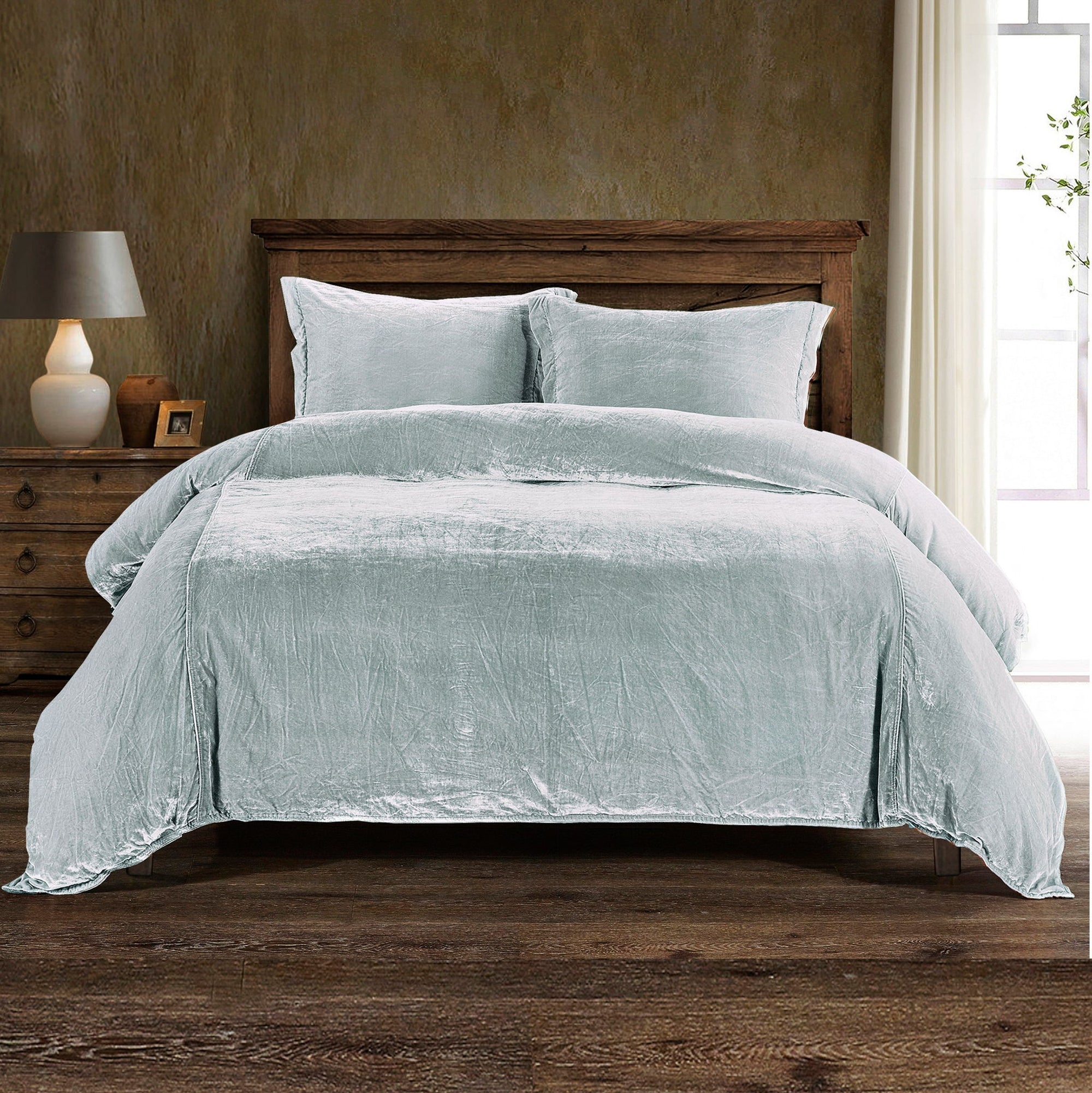 Stella - Queen Faux Silk Velvet Duvet Cover Set (Set of 3) - Icy Blue